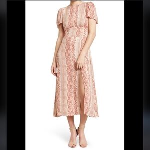 AFRM women animals printed midi dress in size M casual puff sleeves A-line